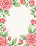Pink Rose Floral Border Art Rug