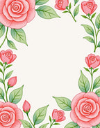 Pink Rose Floral Border Art Rug