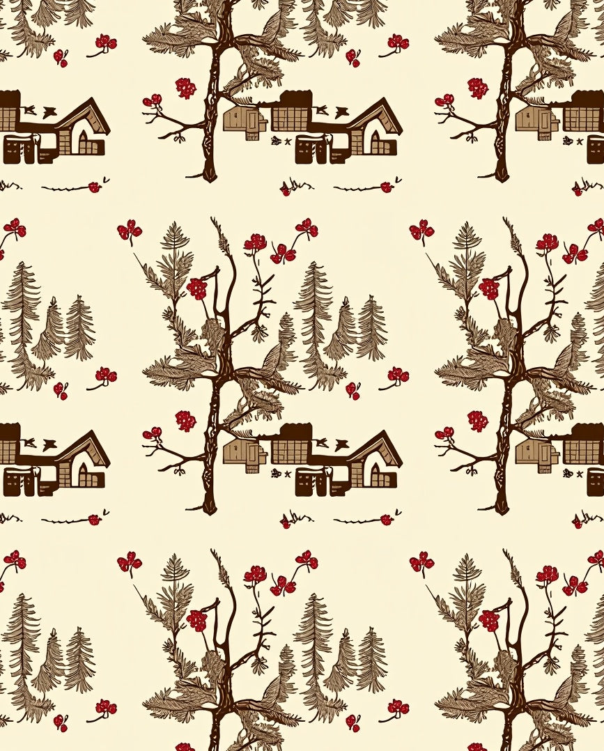 Woodland Village Red Berry Scene Rug
