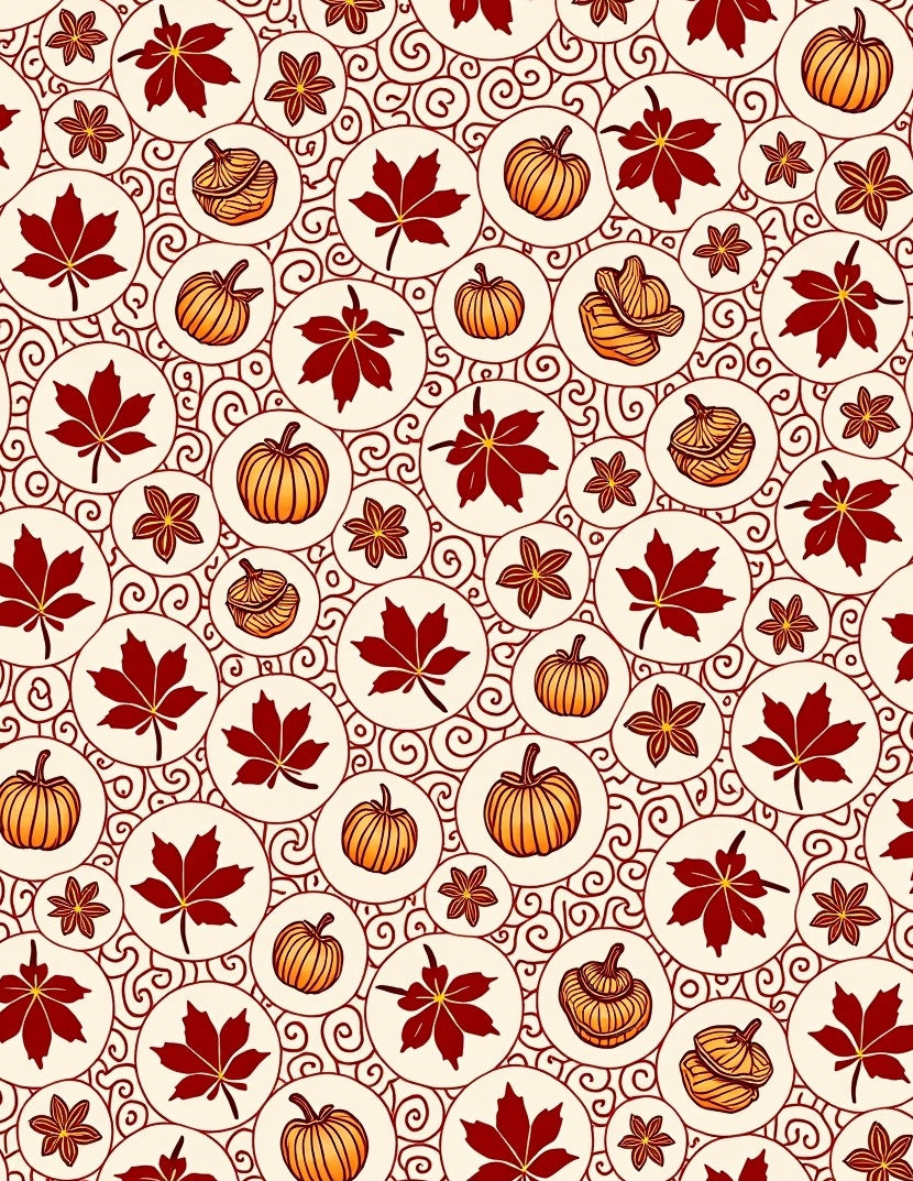 Autumn Maple Leaf Pumpkin Swirl Circles Rug