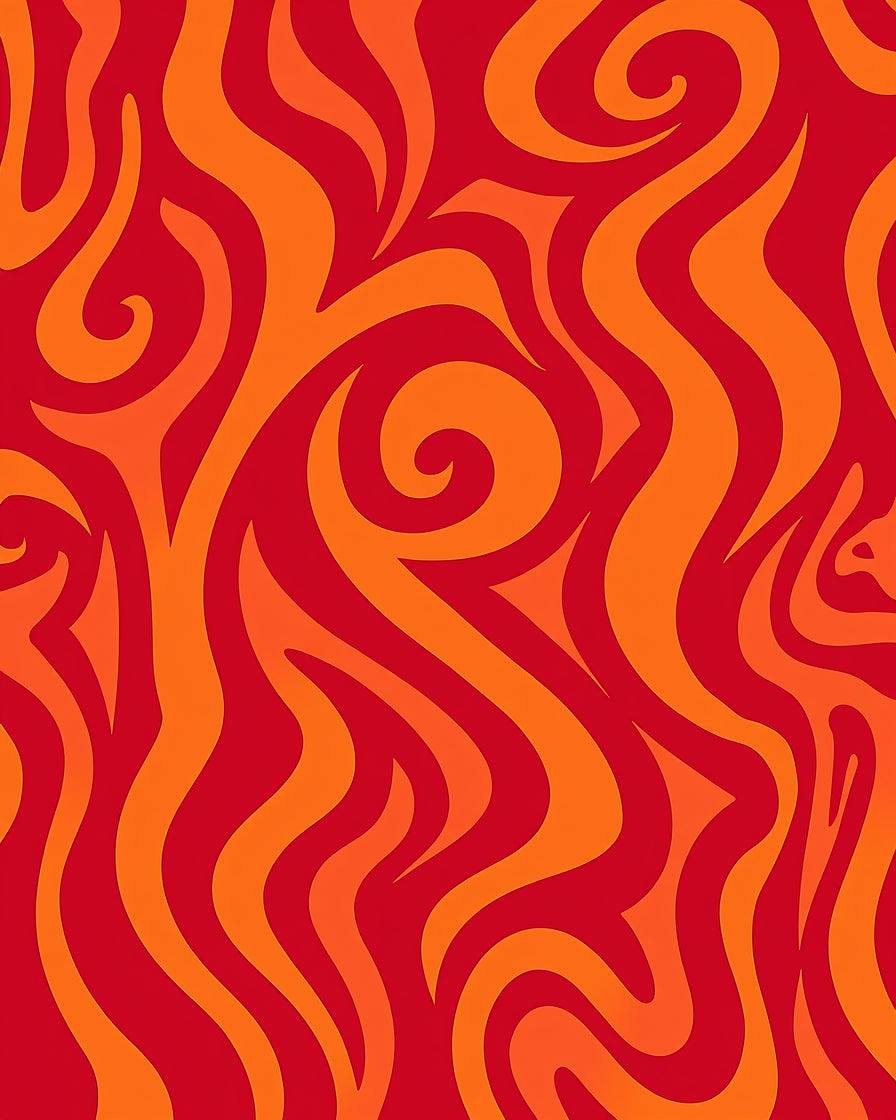 Red Orange Swirl Fire Abstract Rug