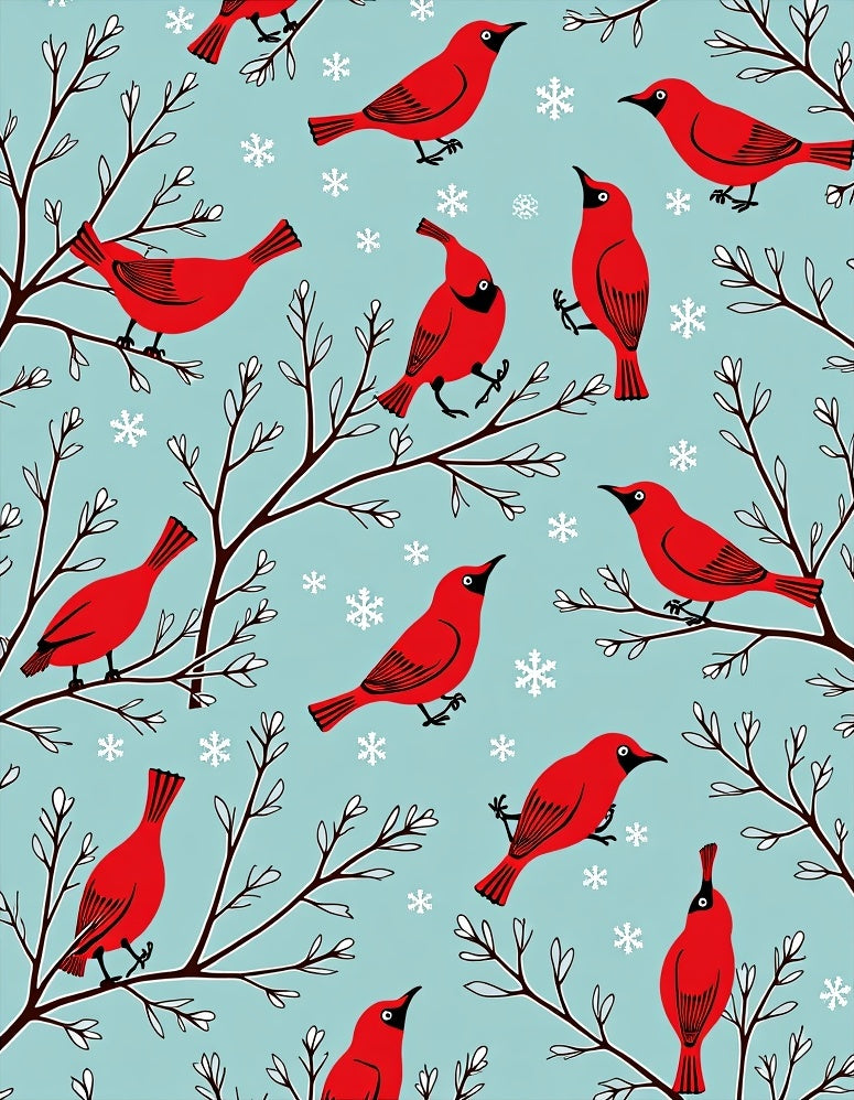 Red Cardinals With Snowflakes On Branches Rug