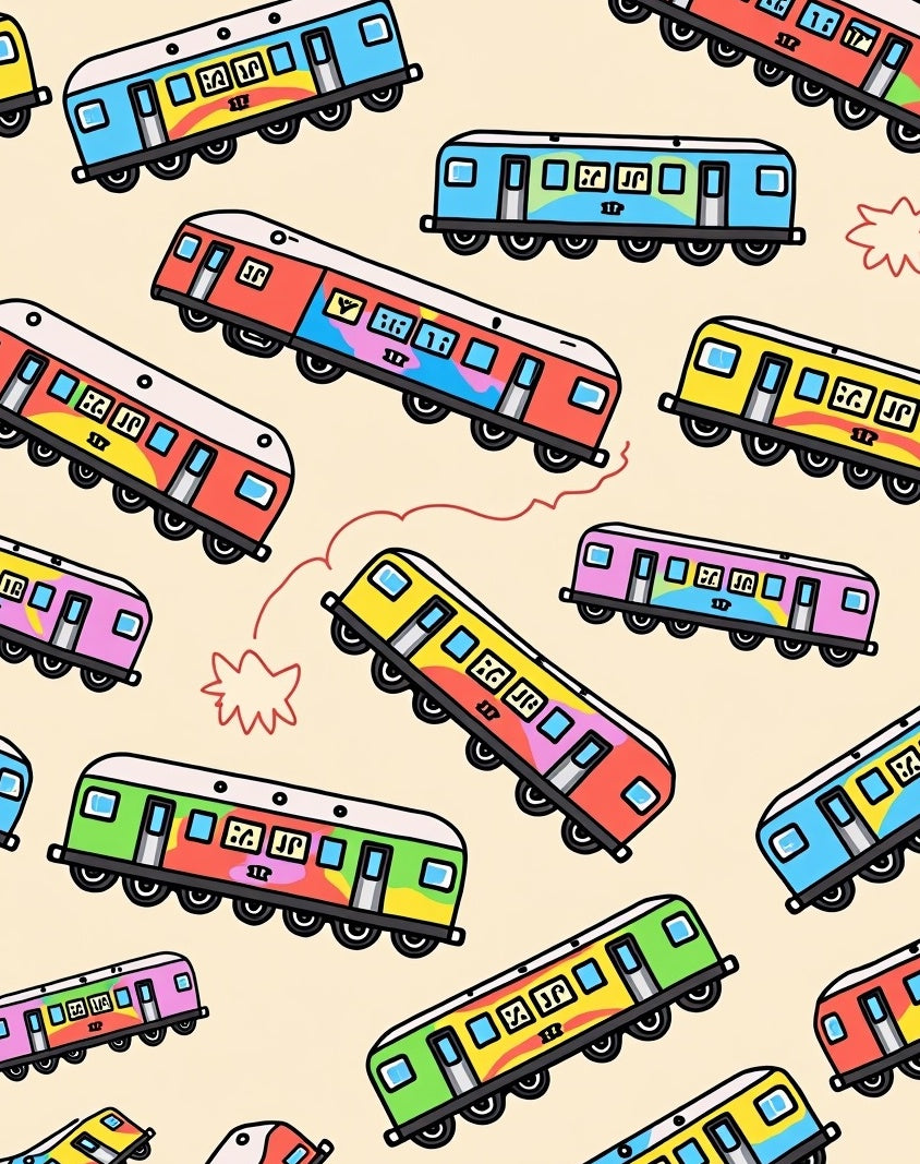 Colorful Cartoon Train Car Collection Rug