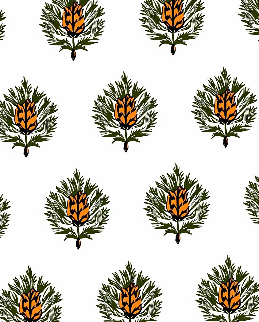 Orange Green Fir Floral Arrangement Rug