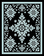 Black Aqua Floral Medallion Garden Rug