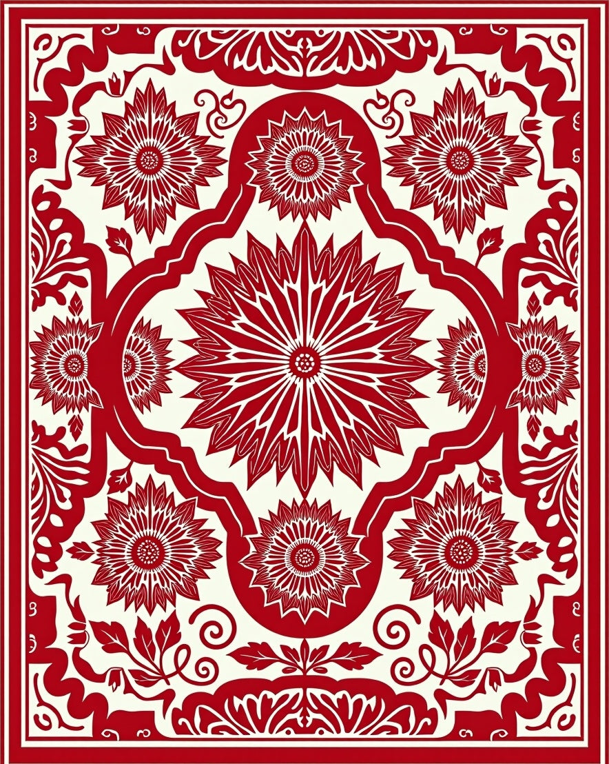 Crimson Petal Symmetry Central Bloom Rug