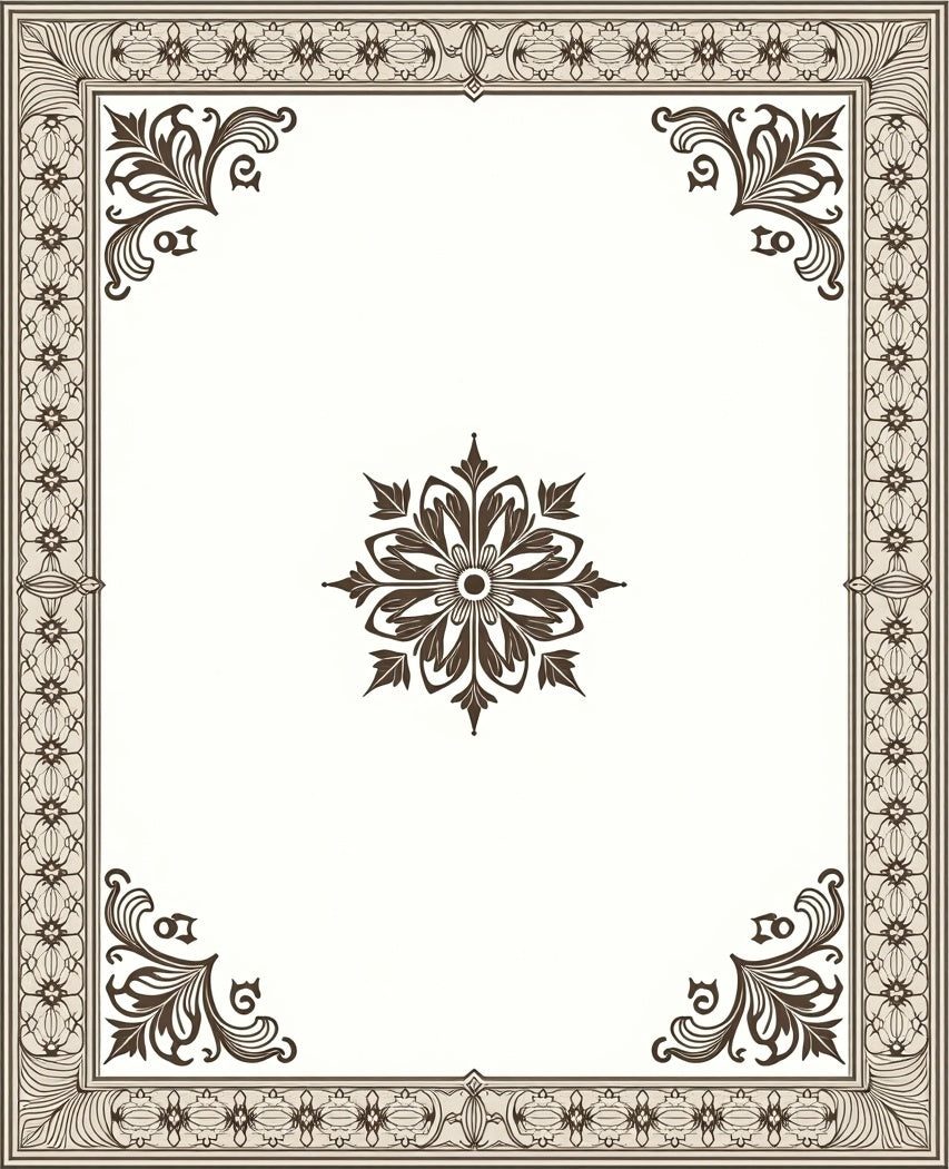 Ornate Brown Floral Border Medallion Rug