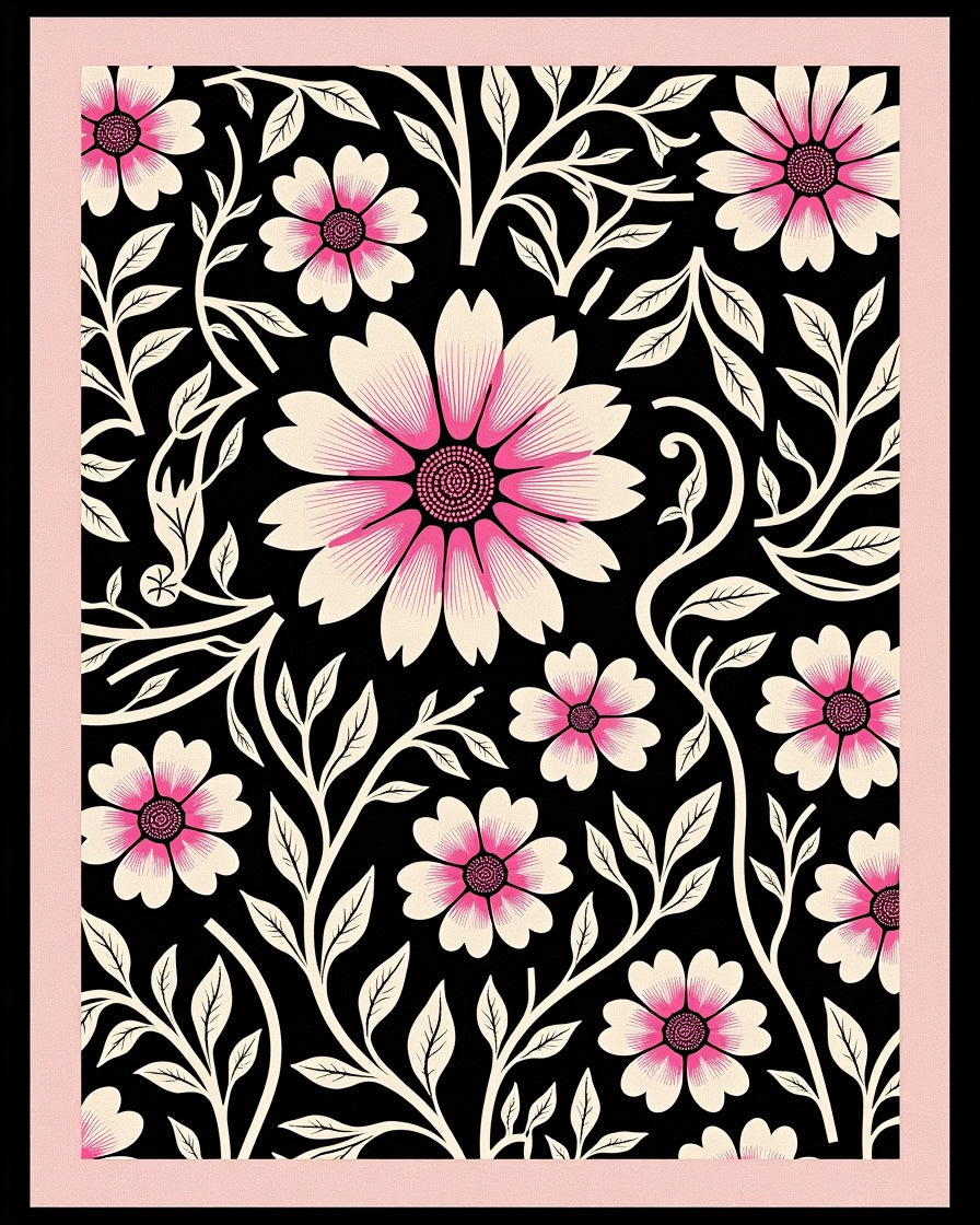 Delicate Pink Floral Vines Rug