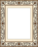Cream Brown Floral Vintage Scroll Border Rug