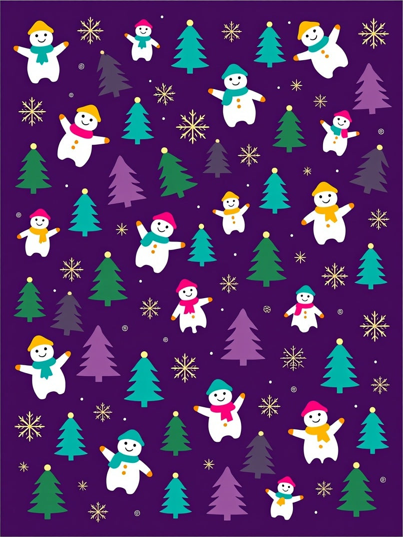 Playful Snowmen Forest Winter Scene Rug