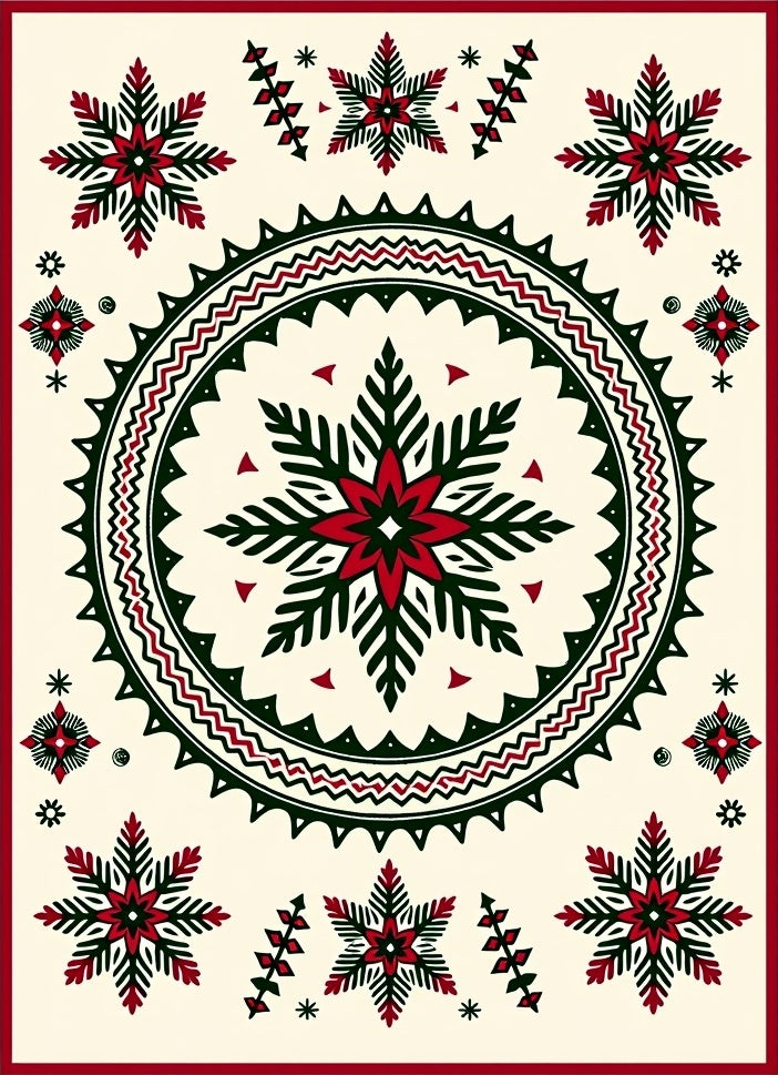 Crimson Green Starburst Mandala Rug