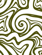 Olive Green Swirl Abstract Organic Rug