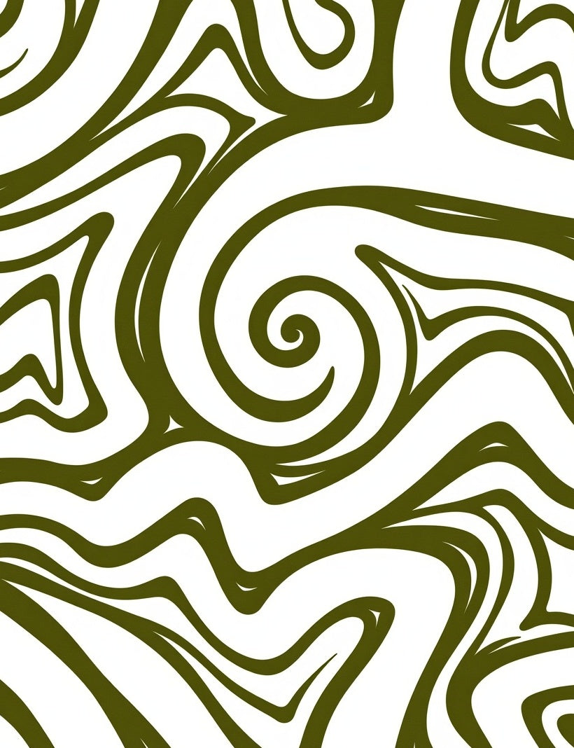 Olive Green Swirl Abstract Organic Rug