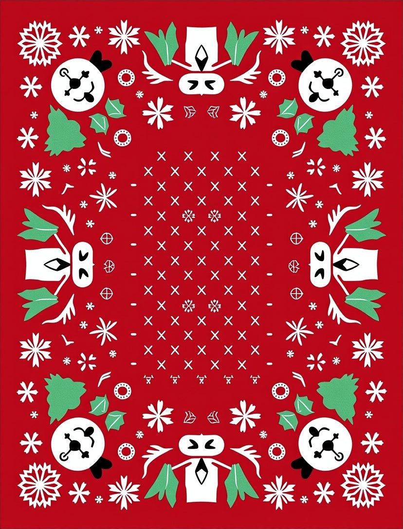 Whimsical Red Panda Snowflakes Holiday Rug