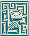 Teal Labyrinth Cream Geometric Outline Rug