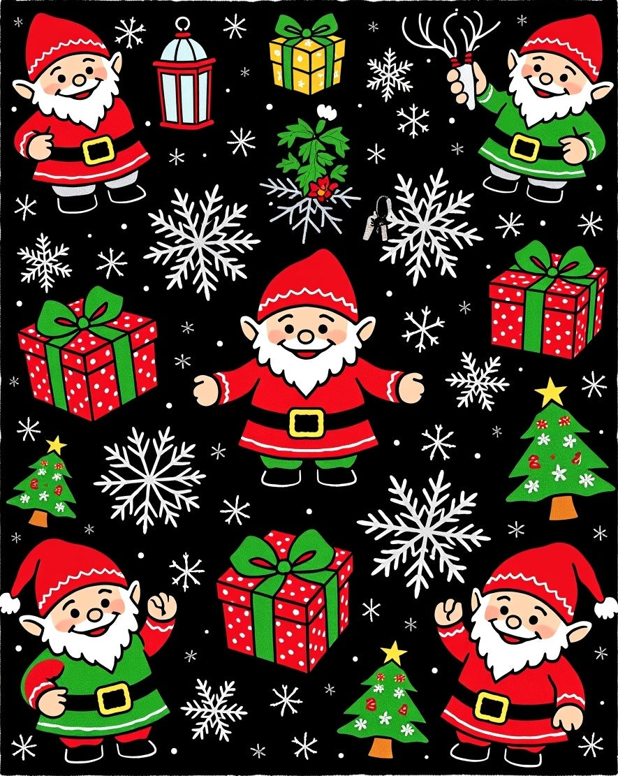 Festive Gnomes Snowflakes And Gifts Rug