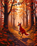 Orange Fox Autumn Forest Path Rug