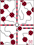 Red Black Checkerboard Hexagon Network Rug