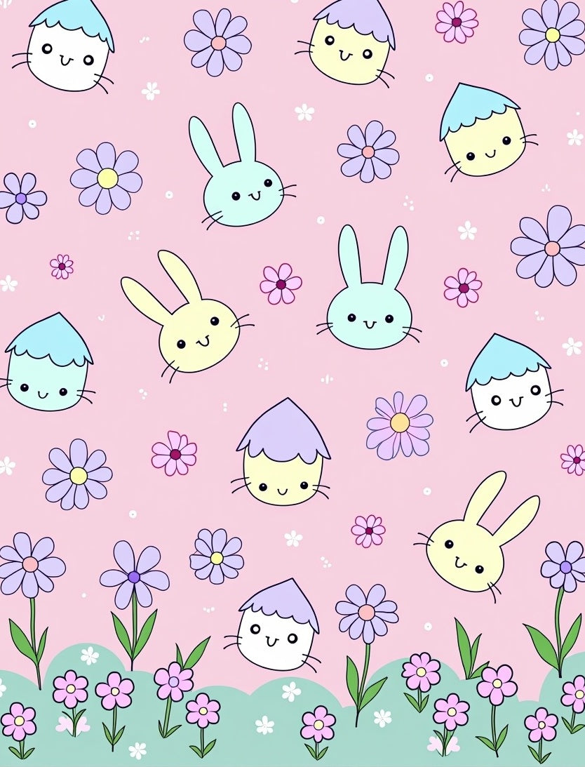 Cute Pastel Bunny and Bloom Rug