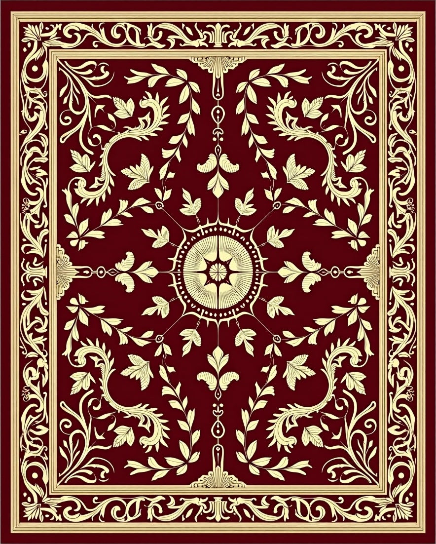Regal Burgundy Gold Floral Medallion Rug