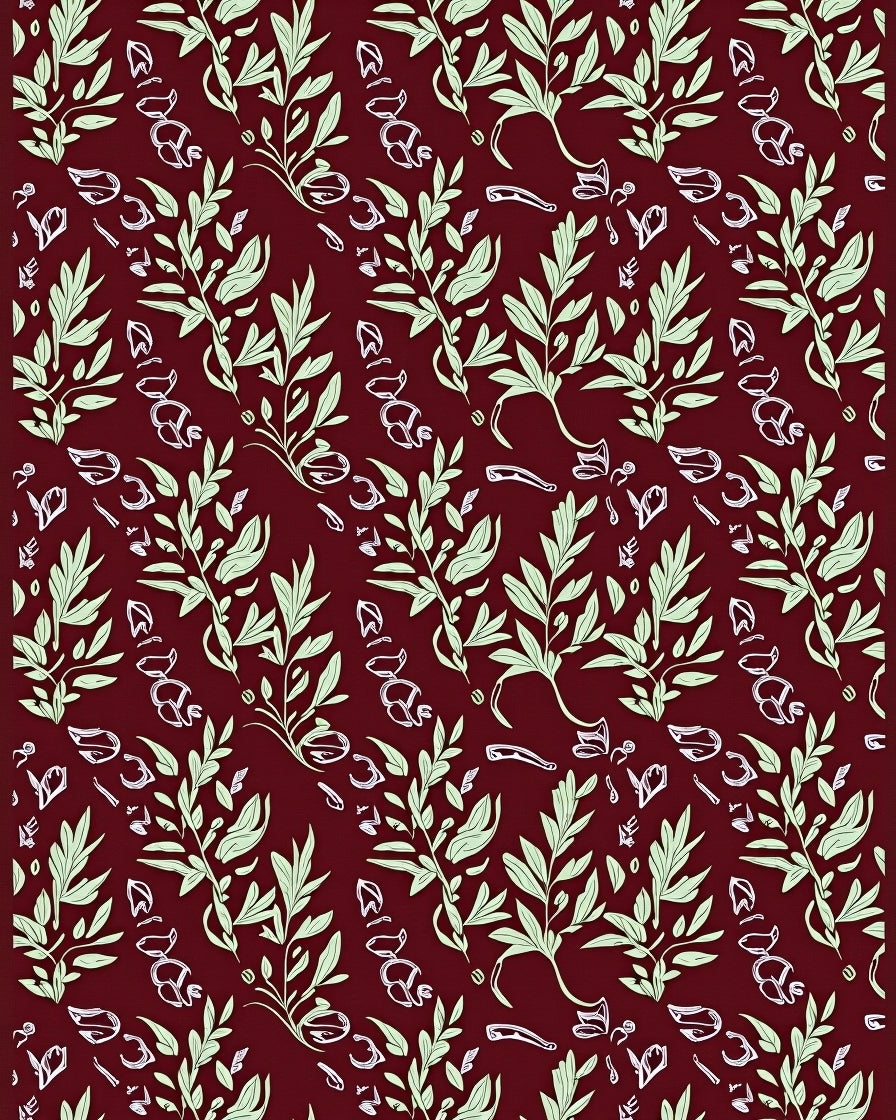 Burgundy Pale Green Leafy Vine Rug
