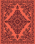 Coral Red Filigree Floral Medallion Rug