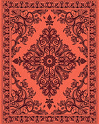 Coral Red Filigree Floral Medallion Rug