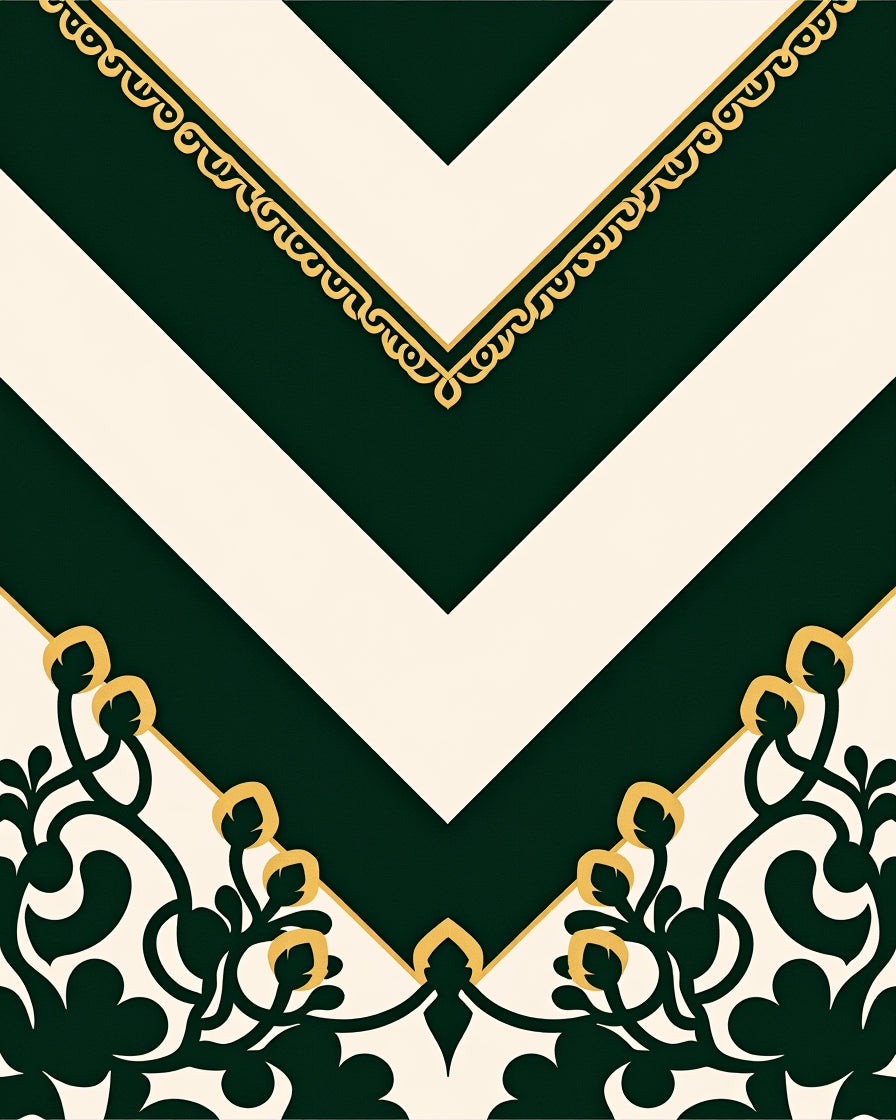 Dark Green Chevron Floral Medallion Rug