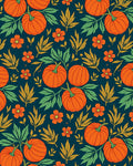 Orange Pumpkin Floral Foliage Autumn Rug