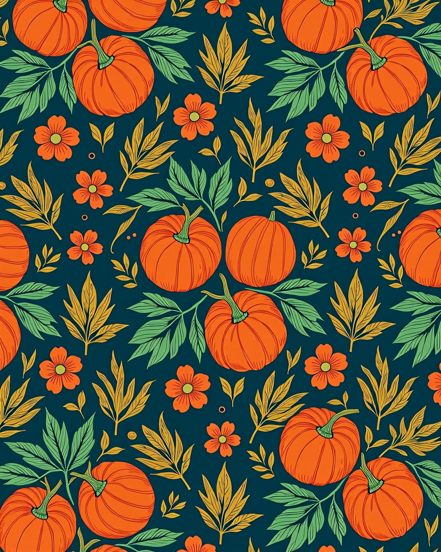 Orange Pumpkin Floral Foliage Autumn Rug