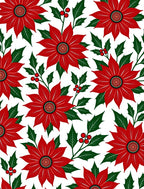 Red Poinsettia Holly Berry Garland Rug