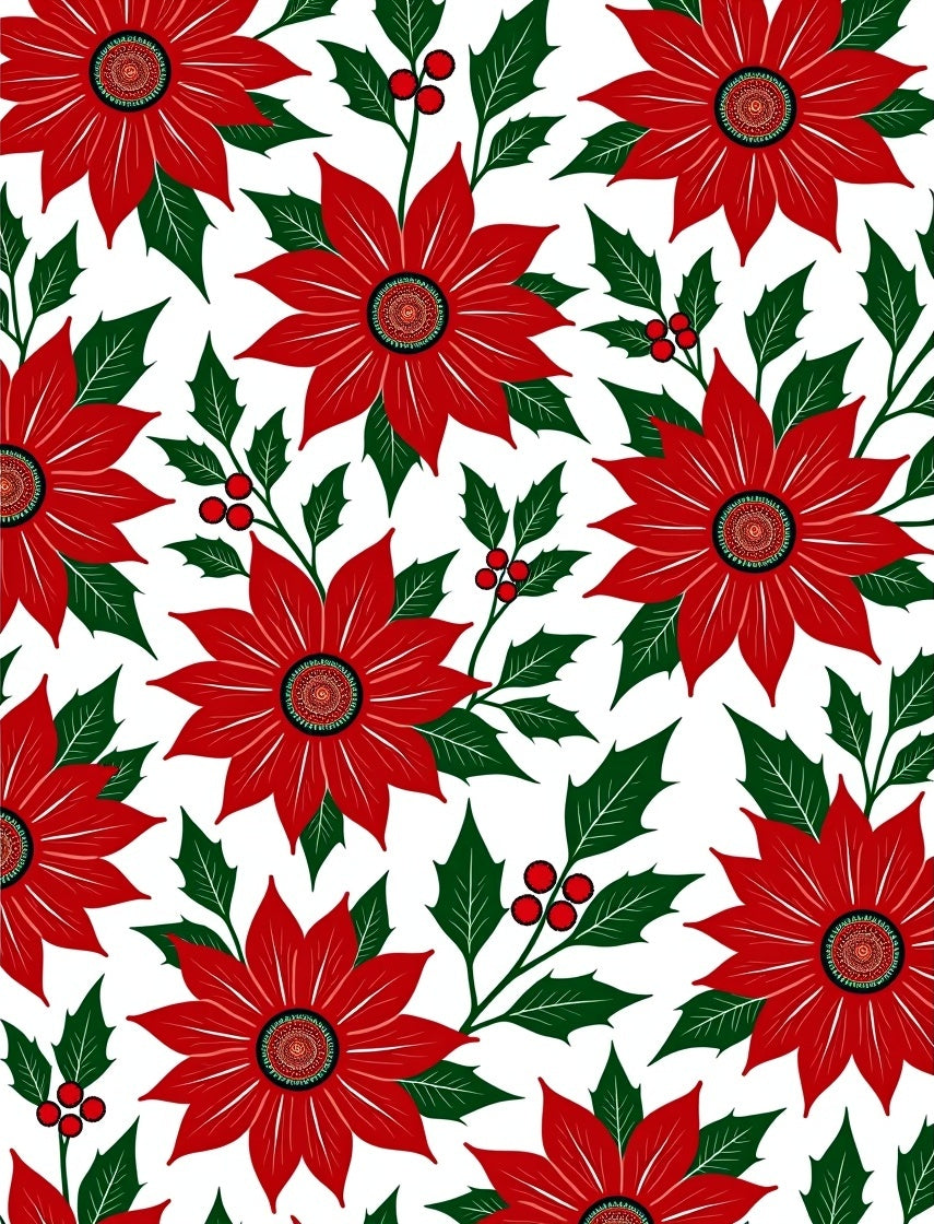 Red Poinsettia Holly Berry Garland Rug