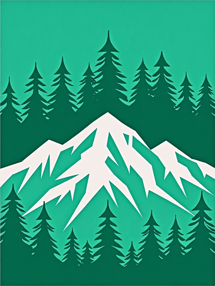 Evergreen Mountain Forest Scene Rug