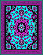 Vibrant Pink Turquoise Floral Medallion Frame Rug