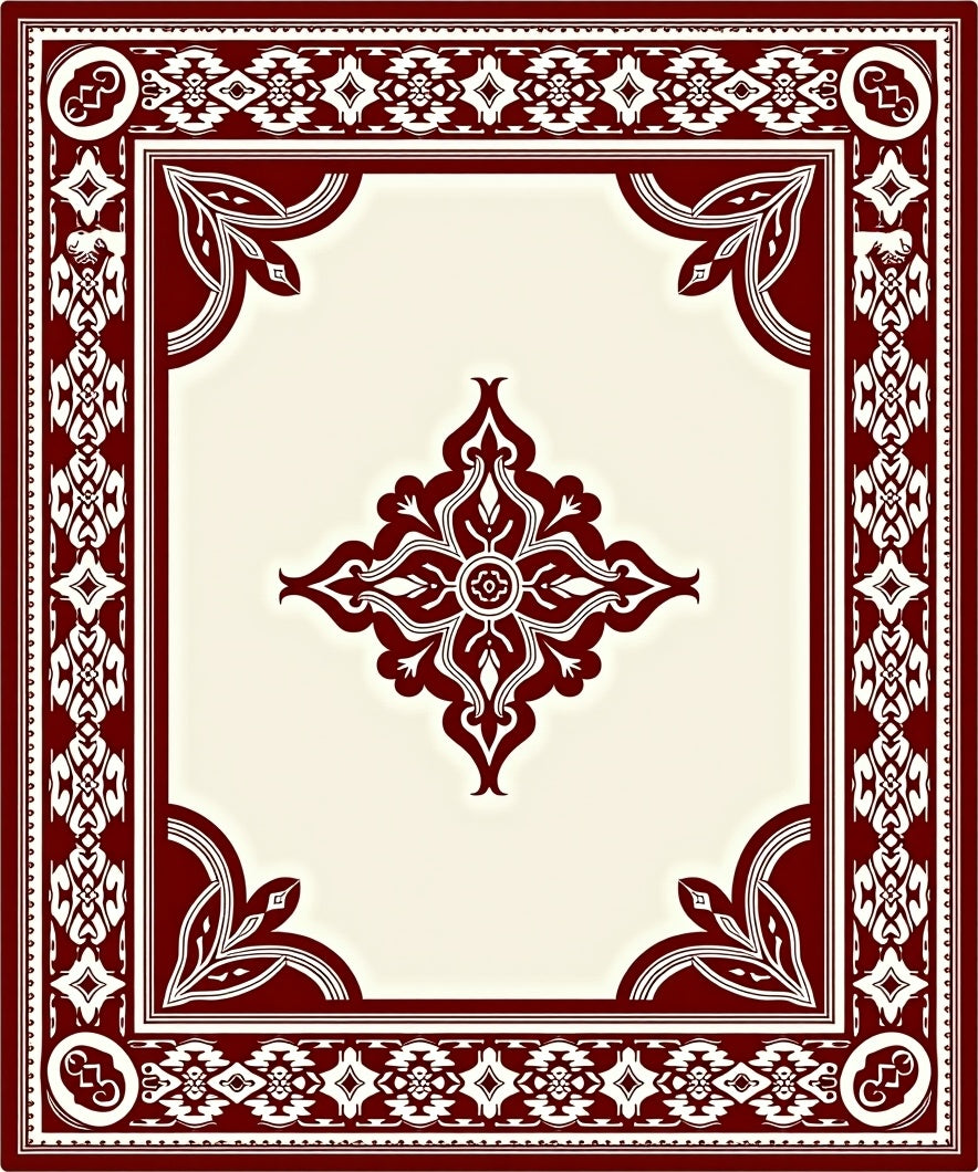 Ornate Crimson Floral Border Cream Rug