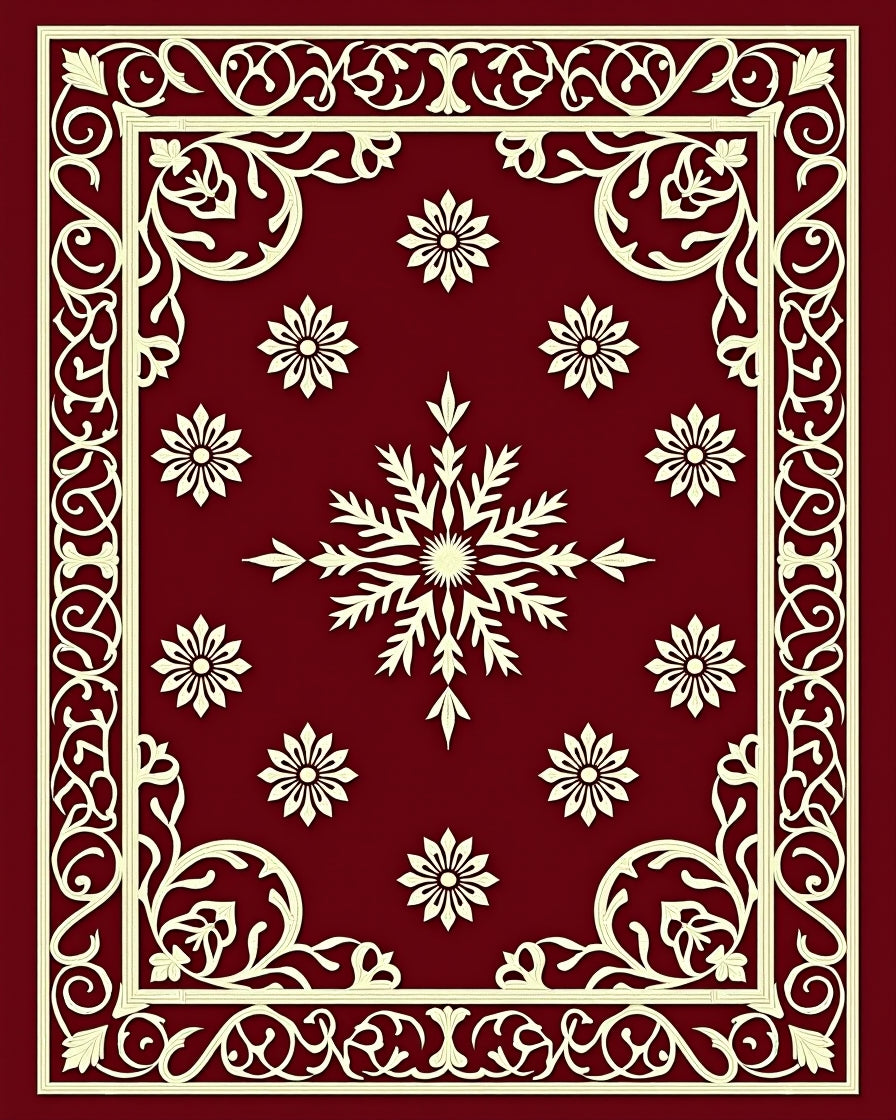 Crimson Floral Snowflake Border Rug