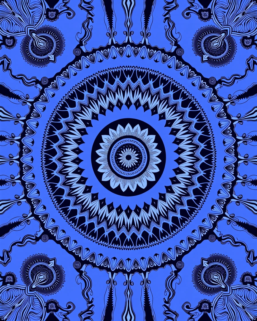 Deep Blue Intricate Mandala Floral Rug