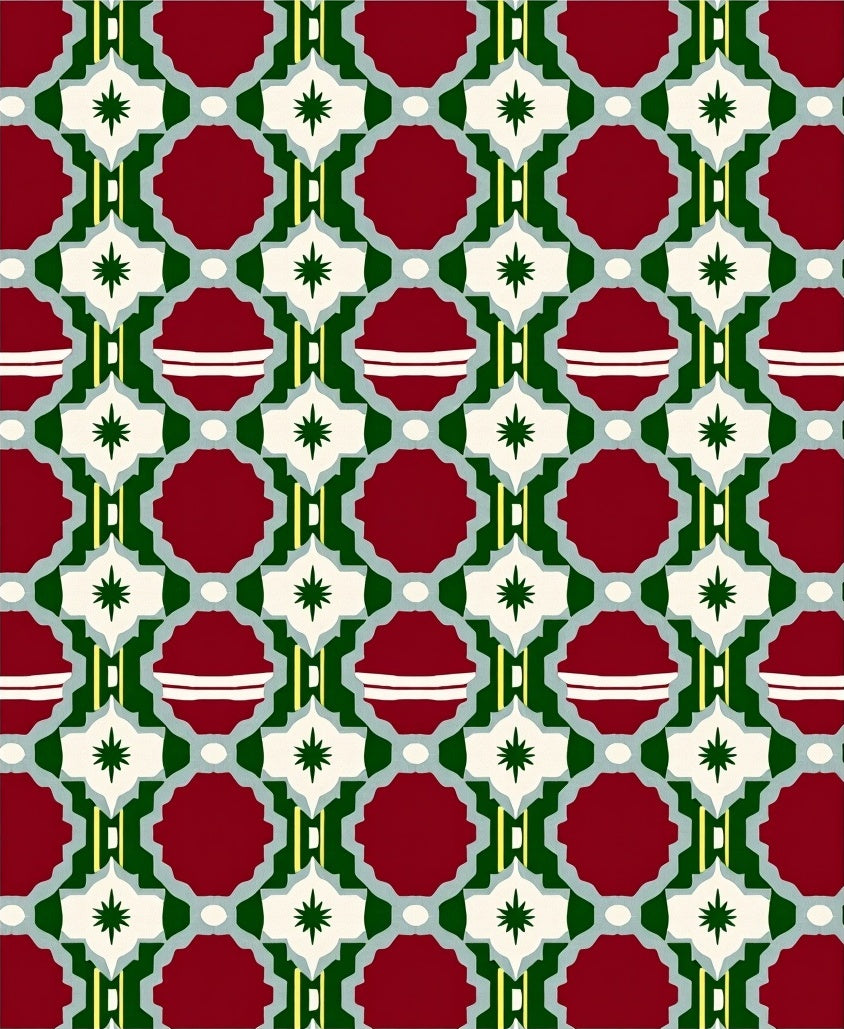 Crimson Green Starburst Geometric Medallion Rug