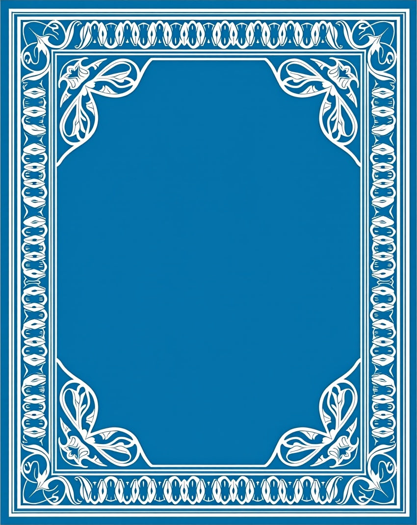 Deep Blue Ornate Floral Border Rug