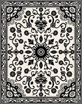 Black Cream Floral Medallion Border Rug