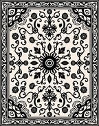Black Cream Floral Medallion Border Rug
