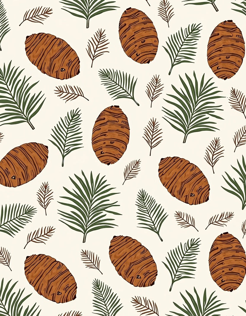 Brown Pinecone Green Leaf Repeating Rug