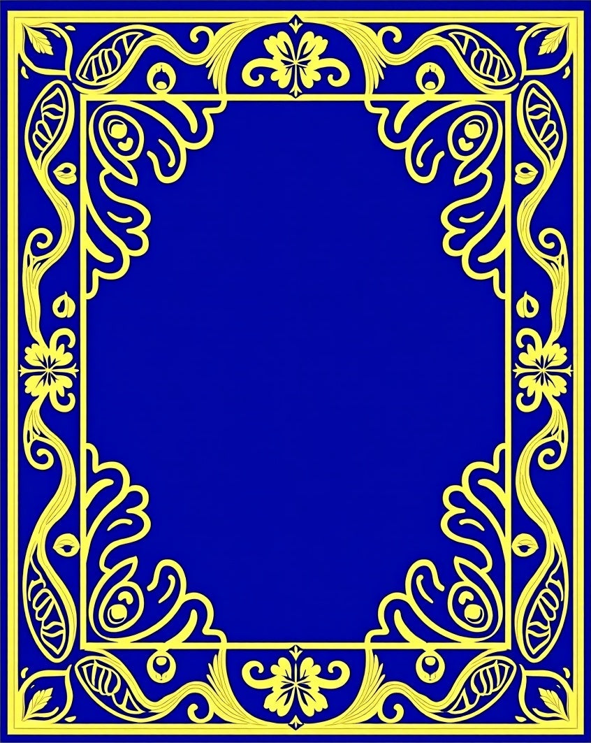 Royal Blue Yellow Art Nouveau Border Rug