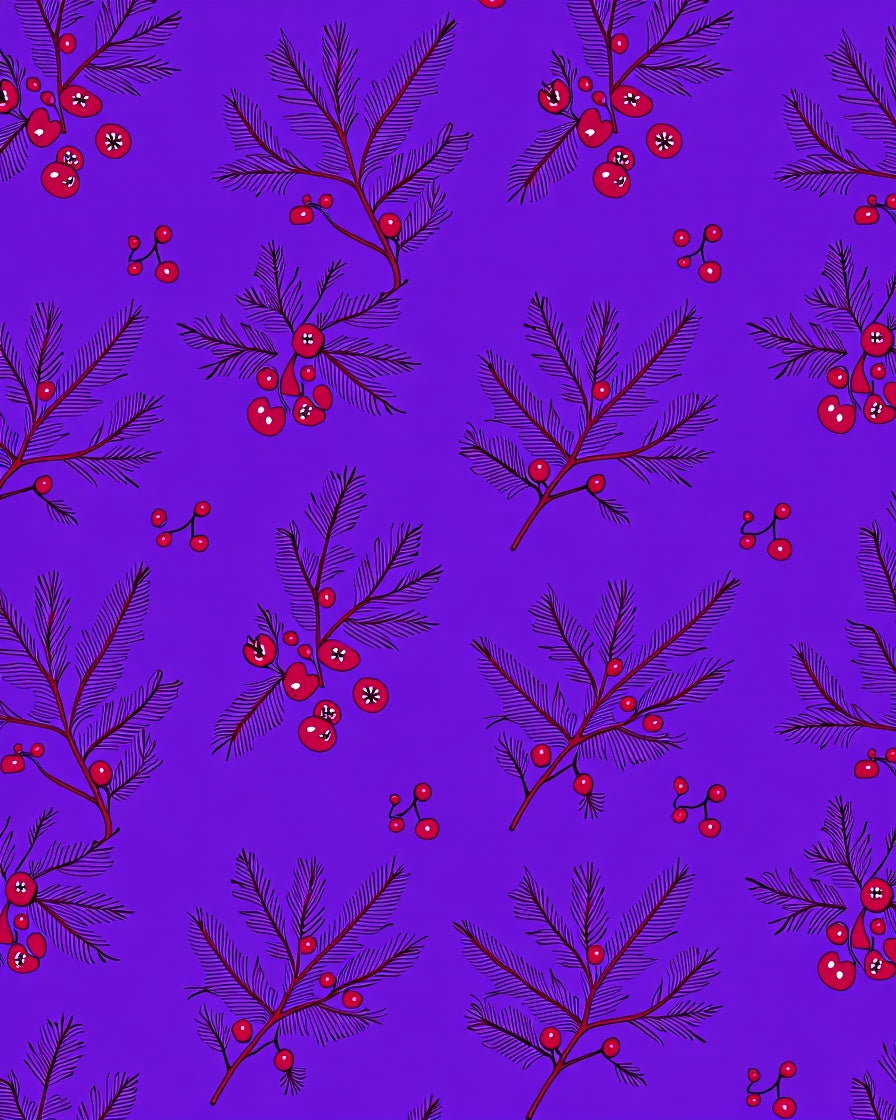 Botanical Red Berry Branches Purple Rug