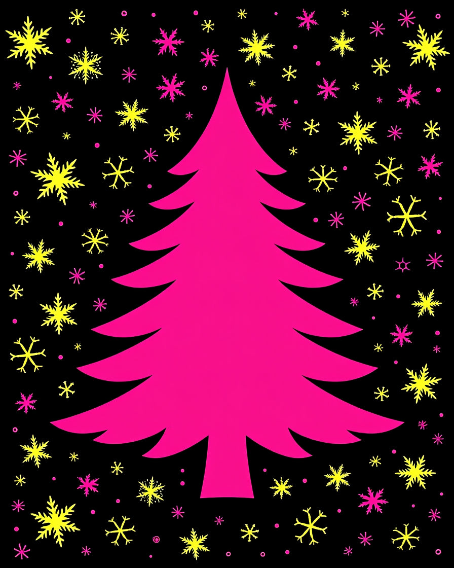 Hot Pink Christmas Tree Snowflakes Rug