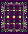 Rich Plum Medallions Green Floral Border Rug