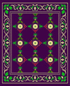 Rich Plum Medallions Green Floral Border Rug