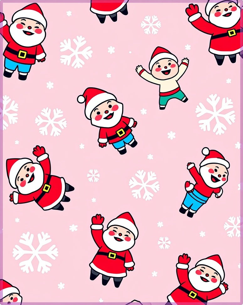 Cute Santa Claus Snowflakes Pink Background Rug