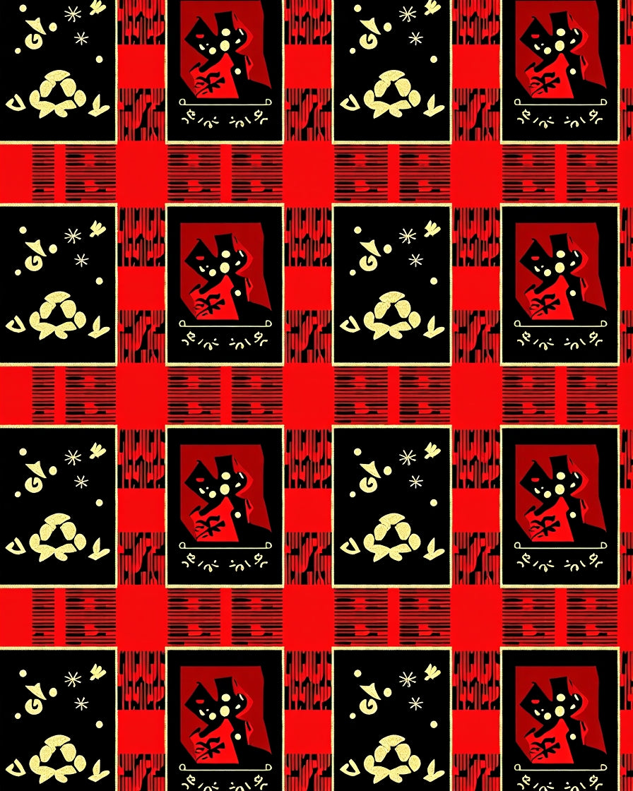 Bold Red Black Geometric Figure Rug