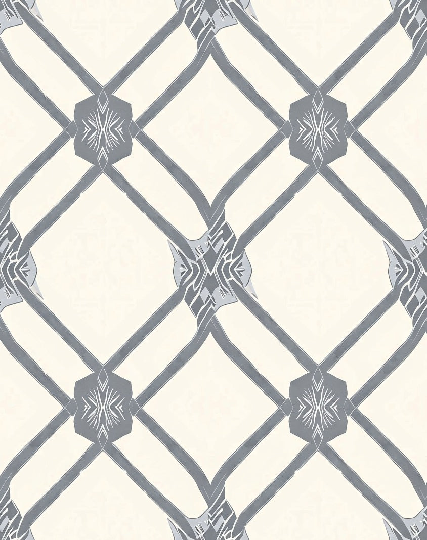 Gray Lattice Diamond Medallion Rug